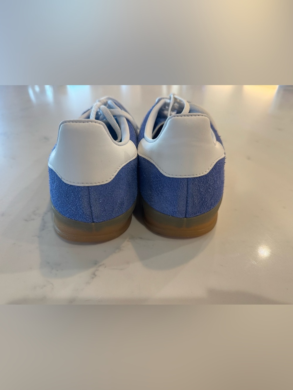 Adidas Gazelle Suede Sneakers in Blue & White with Gum Sole - Picture 3 of 4